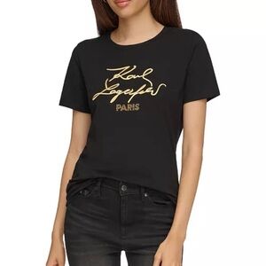 Karl Lagerfeld Black Tee with Gold Script Logo